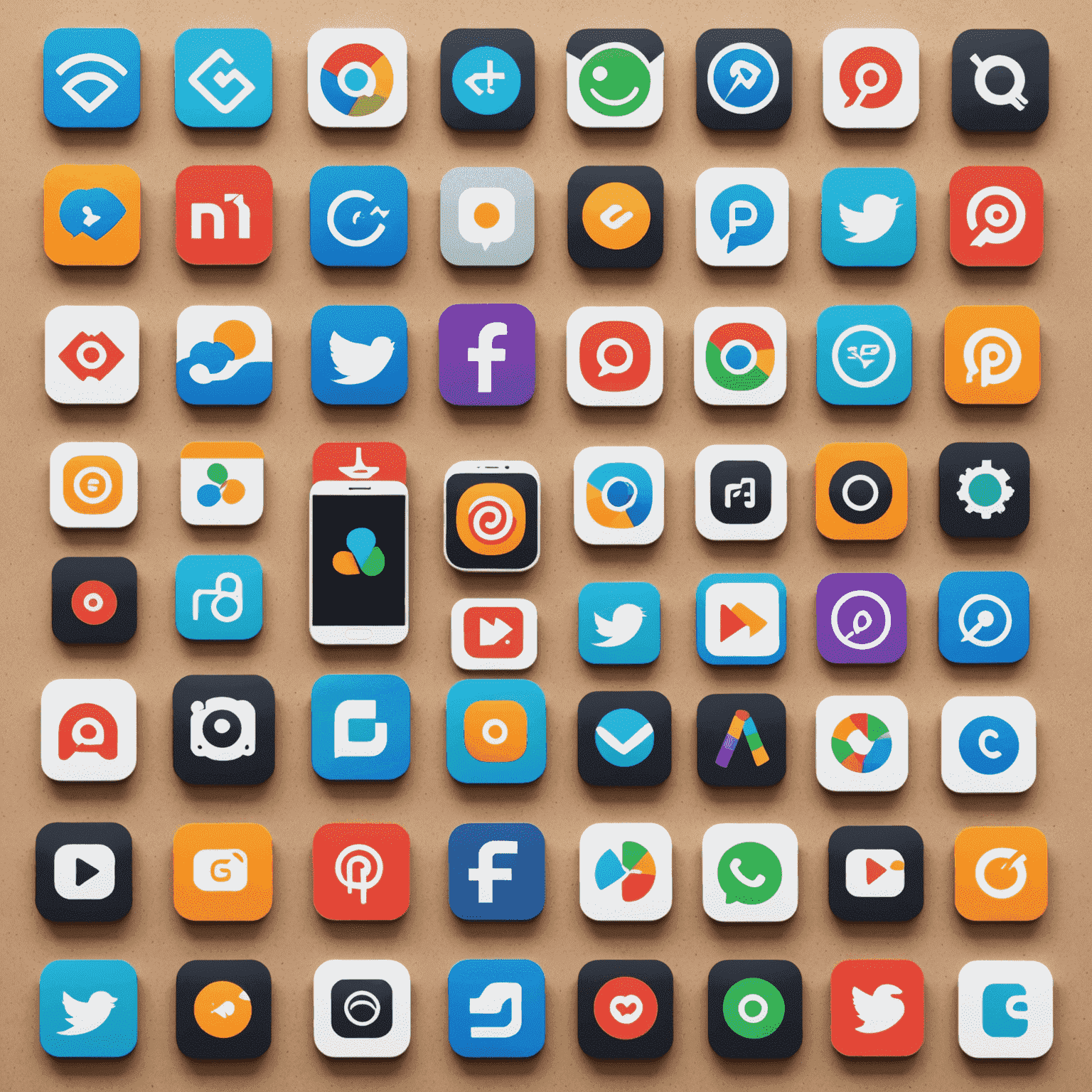 Collage of popular mobile app icons and development tools, showcasing the diversity and innovation in the app market