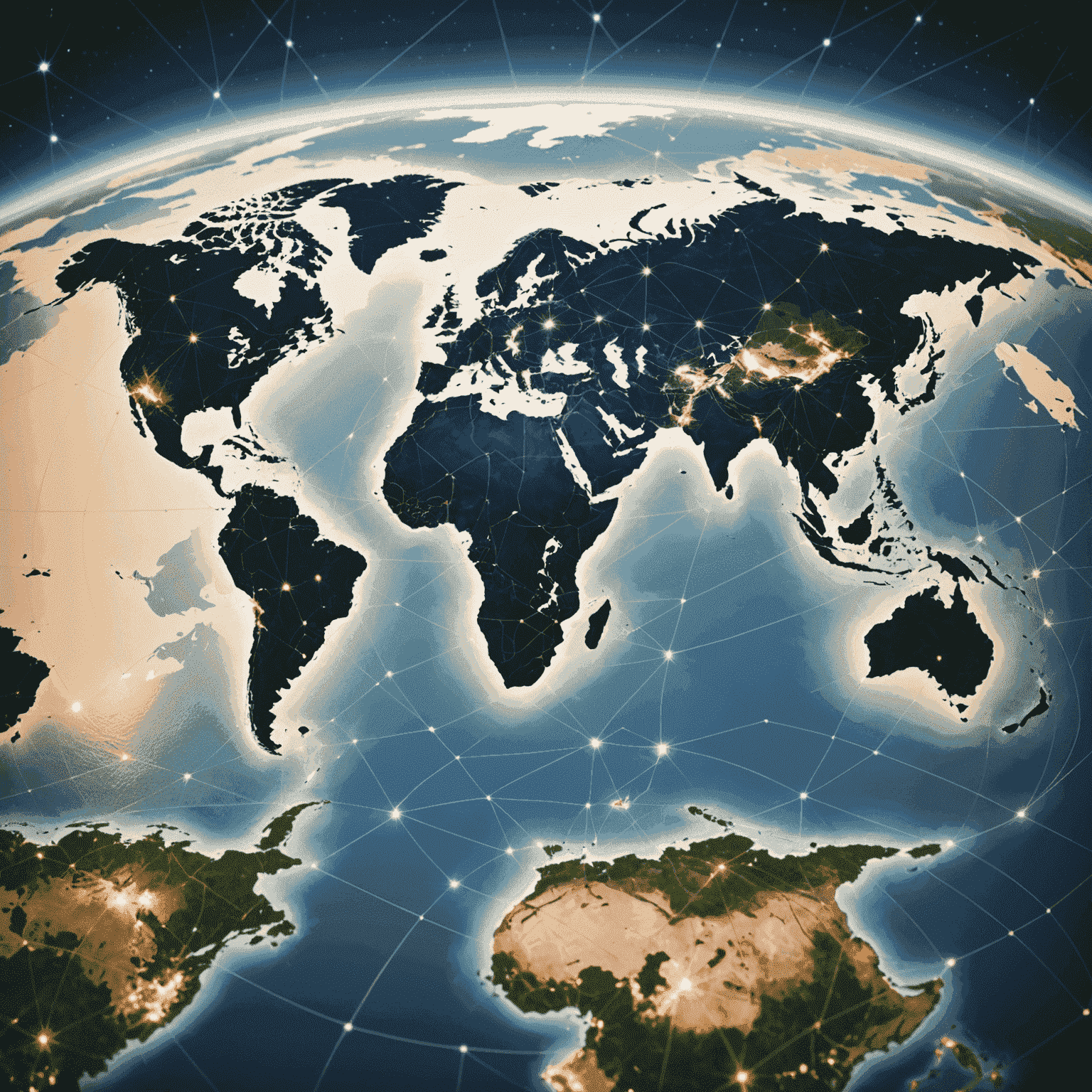 World map with connected points representing global mobile network coverage