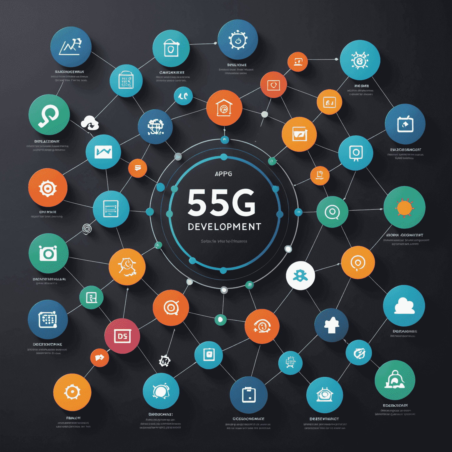 Infographic showing various app development trends including AI, 5G, IoT, Security, and Cross-Platform Development