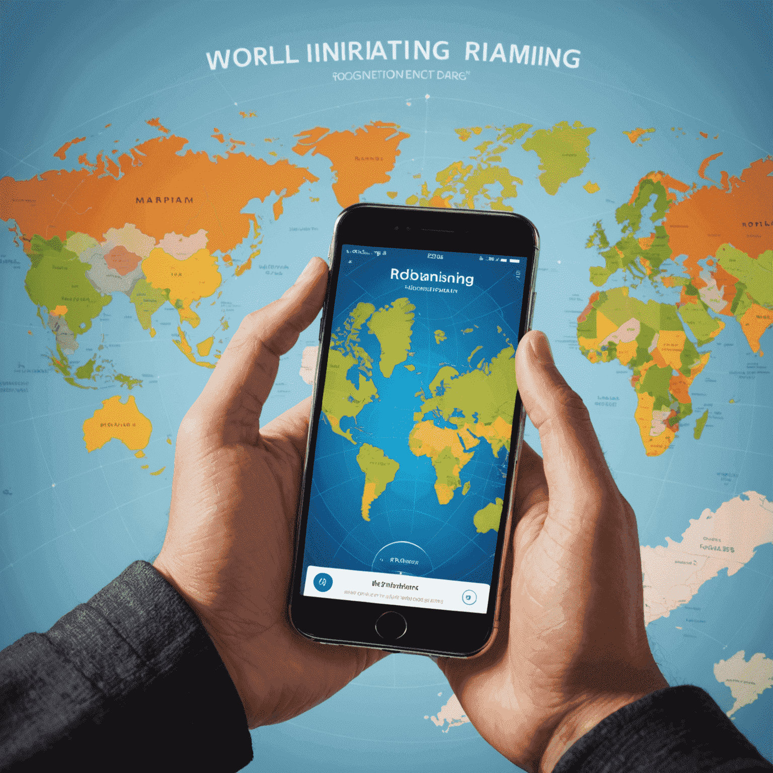 Illustration showing a person using a smartphone with a world map in the background, demonstrating easy international roaming