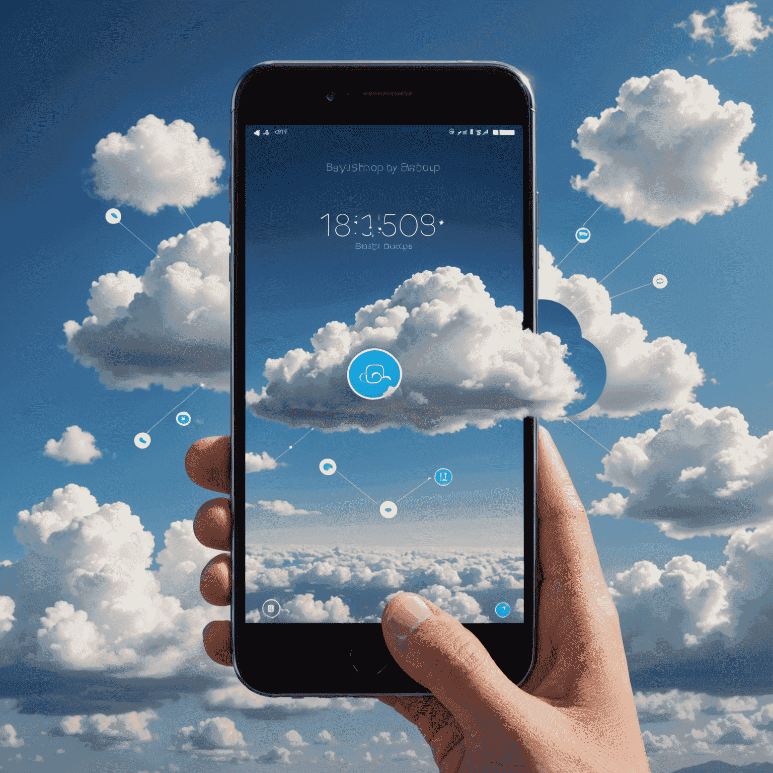 Smartphone syncing with a cloud, representing data backup