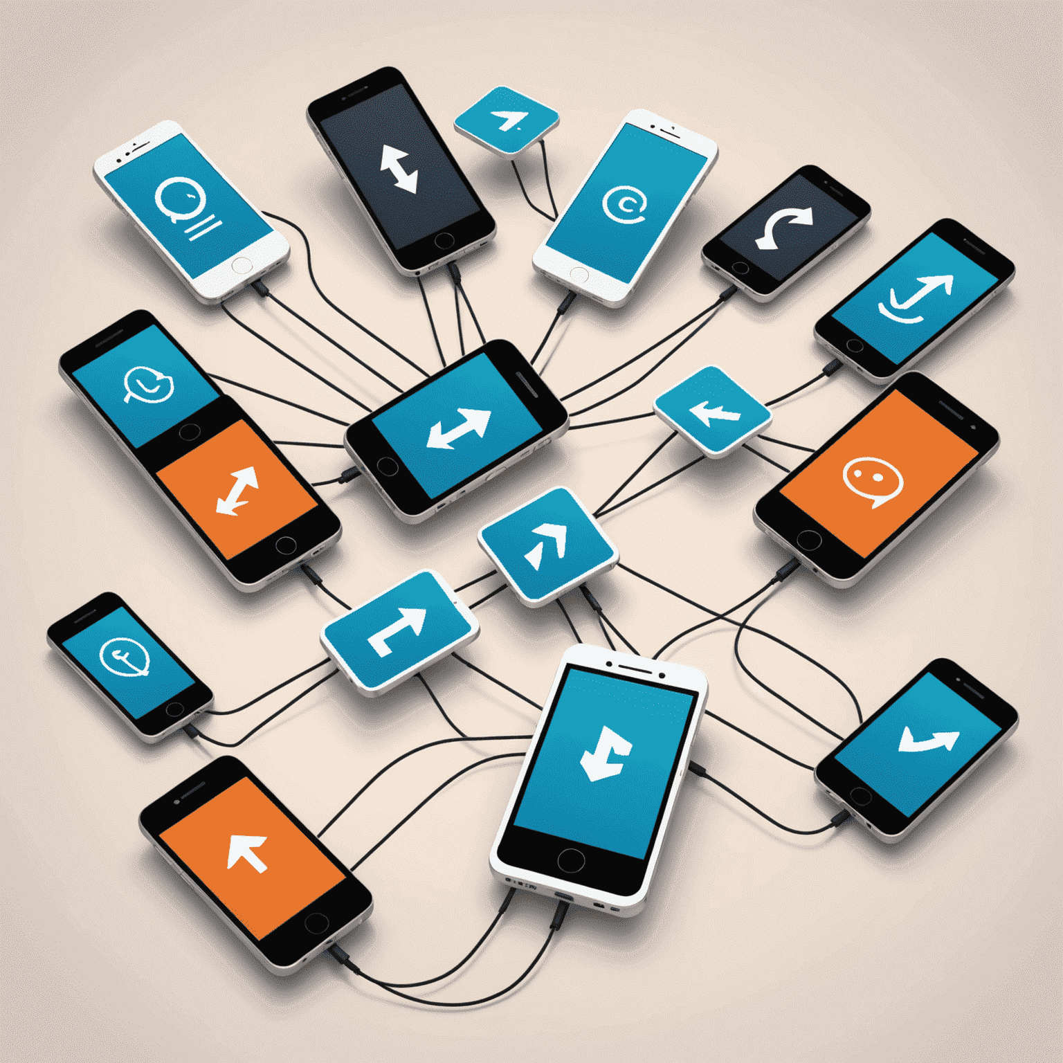 An illustration showing multiple phones connected by arrows, representing call forwarding