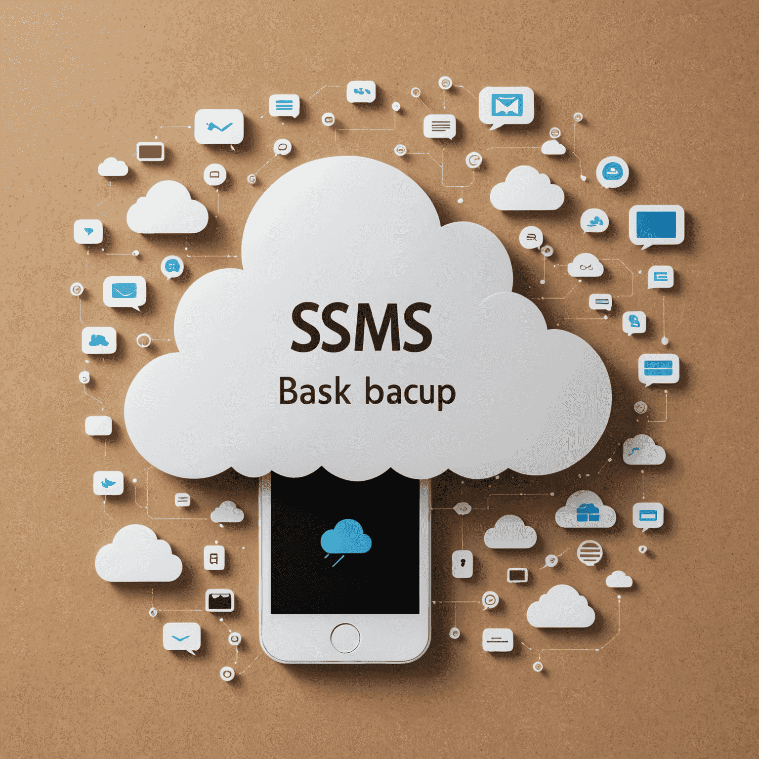 A cloud icon with text messages floating around it, representing SMS backup